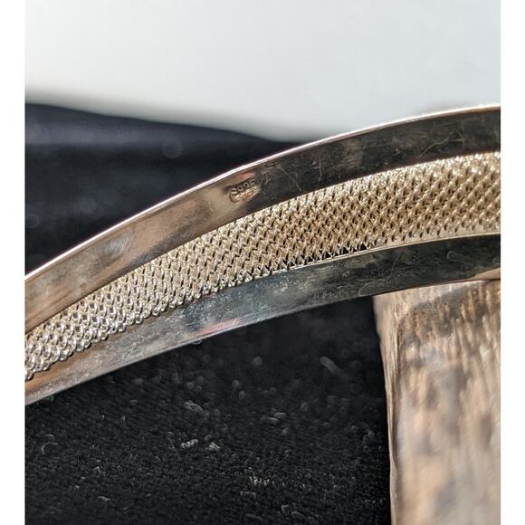 Stamped 925 Silver Reticulated Mesh Bangle Cuff Bracelet - Picture 3 of 7